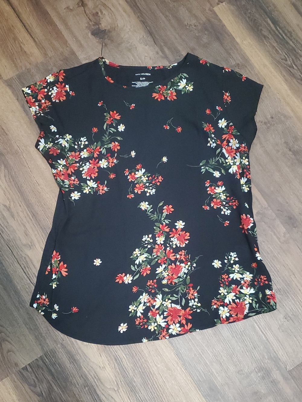 Van Heusen Black Short-Sleeve Top with Red & White Floral Print